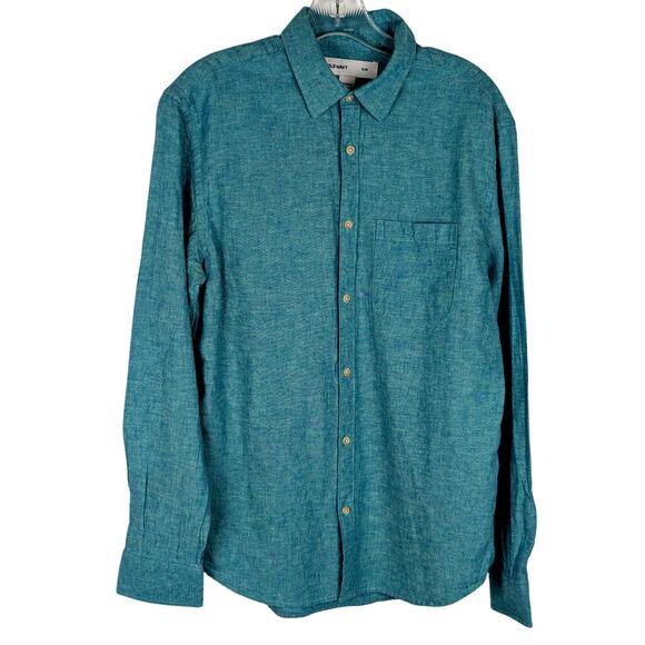 Old navy slim Sz M Teal green mens Linen shirt GUC Chest 41"CB length31"Sleev26" - Picture 1 of 7